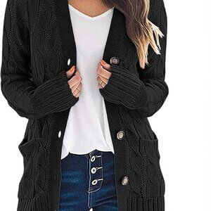 Women's 2025 Fall Long Sleeve Cable Knit Sweater Open Front Cardigan Button Loos